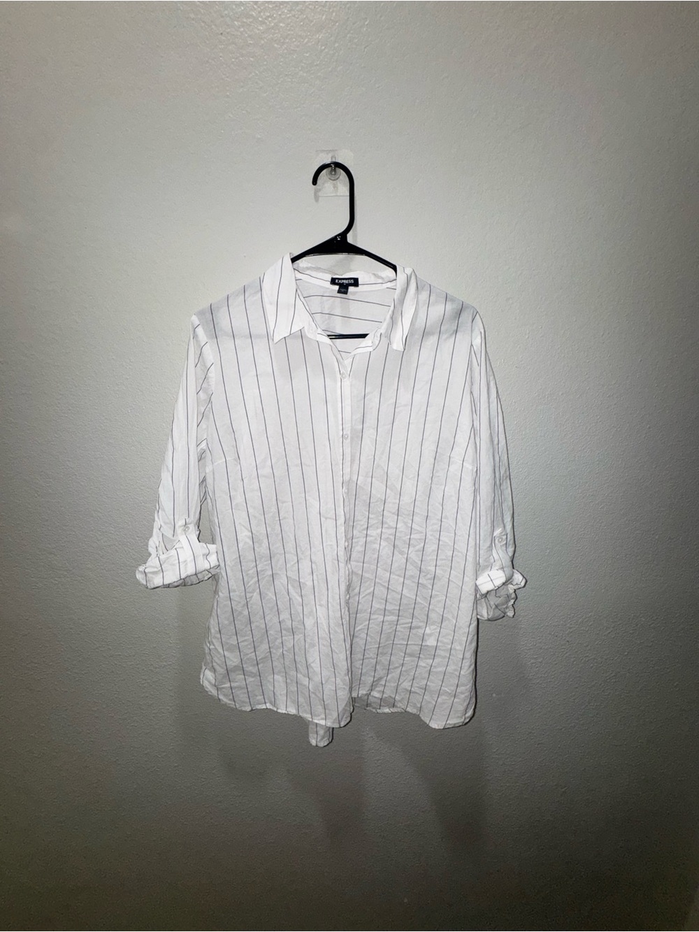 Express White Button-Down Shirt with Thin Black Stripes - Runs small